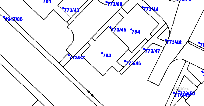 Parcela st. 783 v KÚ Lhotka, Katastrální mapa