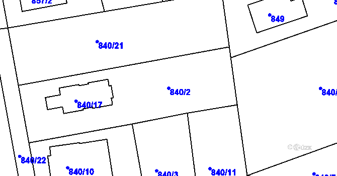 Parcela st. 840/2 v KÚ Lhotka, Katastrální mapa