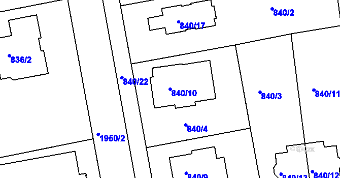 Parcela st. 840/10 v KÚ Lhotka, Katastrální mapa