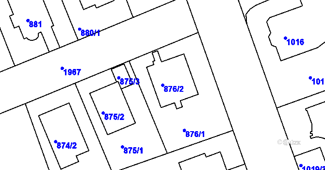 Parcela st. 876/2 v KÚ Lhotka, Katastrální mapa