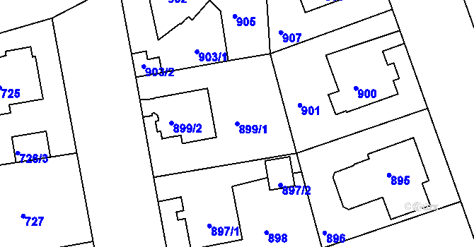 Parcela st. 899/1 v KÚ Lhotka, Katastrální mapa