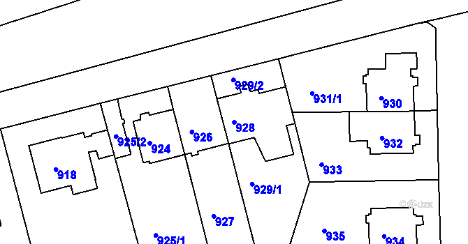 Parcela st. 928 v KÚ Lhotka, Katastrální mapa