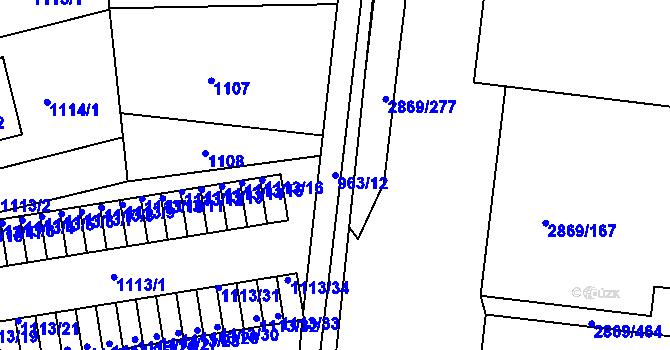 Parcela st. 963/12 v KÚ Lhotka, Katastrální mapa