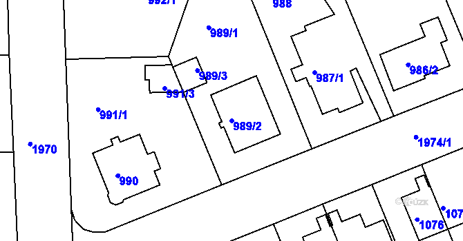Parcela st. 989/2 v KÚ Lhotka, Katastrální mapa