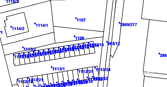Parcela st. 1113/15 v KÚ Lhotka, Katastrální mapa