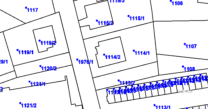 Parcela st. 1114/2 v KÚ Lhotka, Katastrální mapa