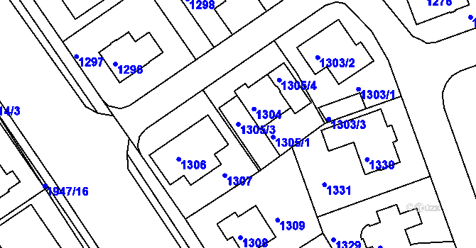 Parcela st. 1305/3 v KÚ Lhotka, Katastrální mapa