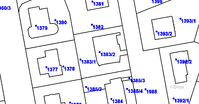Parcela st. 1383/2 v KÚ Lhotka, Katastrální mapa