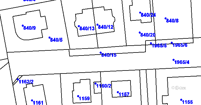 Parcela st. 840/15 v KÚ Lhotka, Katastrální mapa