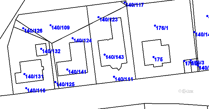 Parcela st. 140/143 v KÚ Lhotka, Katastrální mapa