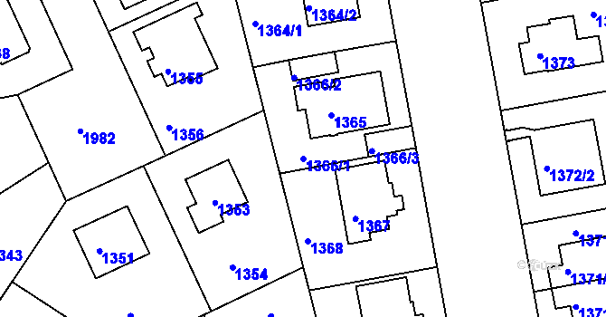Parcela st. 1366/1 v KÚ Lhotka, Katastrální mapa