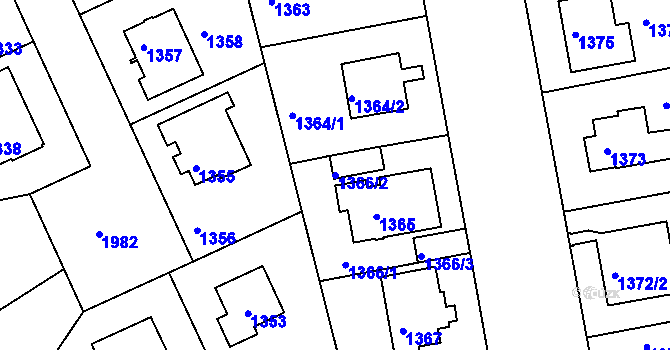 Parcela st. 1366/2 v KÚ Lhotka, Katastrální mapa