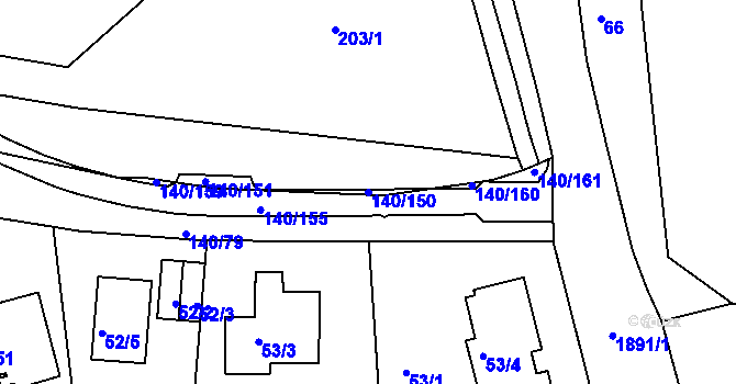 Parcela st. 140/150 v KÚ Lhotka, Katastrální mapa