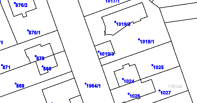 Parcela st. 1019/3 v KÚ Lhotka, Katastrální mapa
