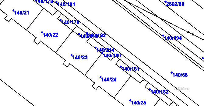 Parcela st. 140/180 v KÚ Lhotka, Katastrální mapa