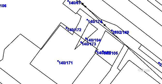 Parcela st. 140/173 v KÚ Lhotka, Katastrální mapa