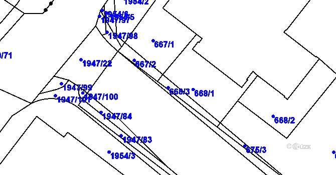Parcela st. 668/3 v KÚ Lhotka, Katastrální mapa