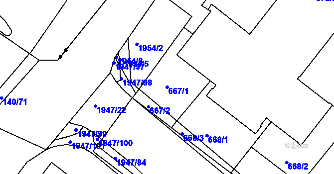 Parcela st. 667/1 v KÚ Lhotka, Katastrální mapa