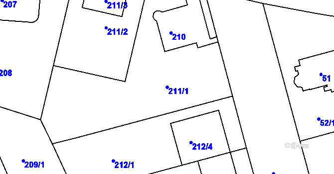 Parcela st. 211/1 v KÚ Lhotka, Katastrální mapa