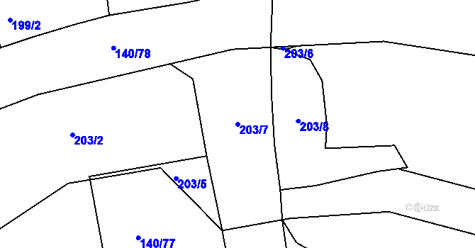 Parcela st. 203/7 v KÚ Lhotka, Katastrální mapa
