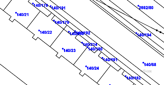 Parcela st. 140/214 v KÚ Lhotka, Katastrální mapa