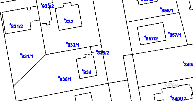 Parcela st. 835/2 v KÚ Lhotka, Katastrální mapa