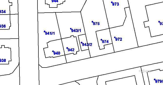 Parcela st. 943/2 v KÚ Lhotka, Katastrální mapa