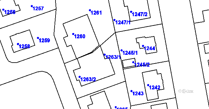 Parcela st. 1263/1 v KÚ Lhotka, Katastrální mapa