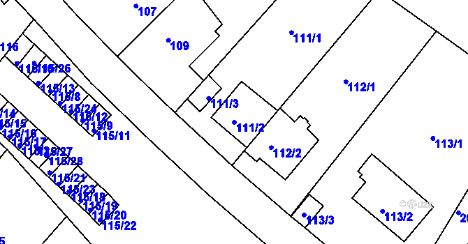 Parcela st. 111/2 v KÚ Podolí, Katastrální mapa
