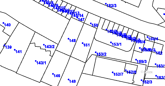 Parcela st. 151 v KÚ Podolí, Katastrální mapa