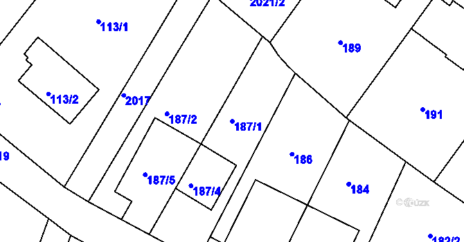 Parcela st. 187/1 v KÚ Podolí, Katastrální mapa