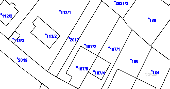 Parcela st. 187/2 v KÚ Podolí, Katastrální mapa