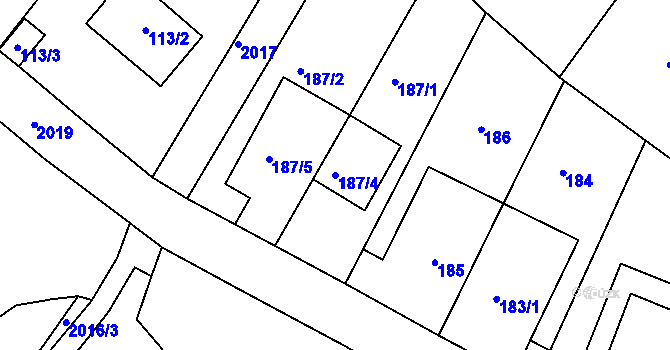 Parcela st. 187/4 v KÚ Podolí, Katastrální mapa