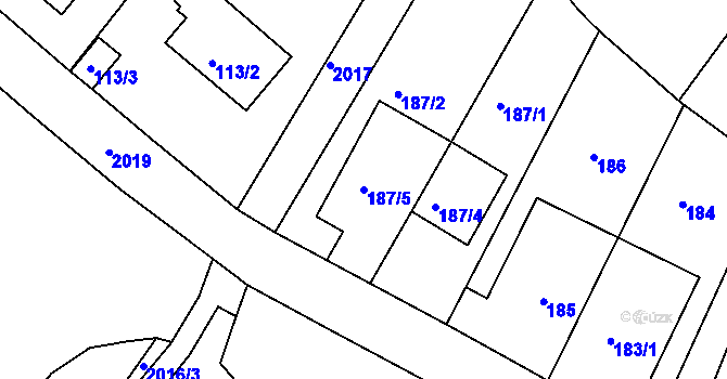 Parcela st. 187/5 v KÚ Podolí, Katastrální mapa