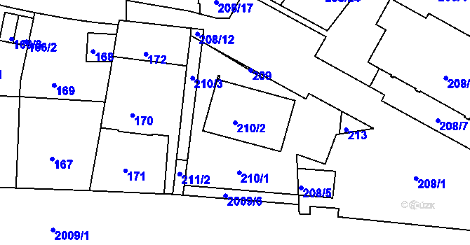 Parcela st. 210/2 v KÚ Podolí, Katastrální mapa