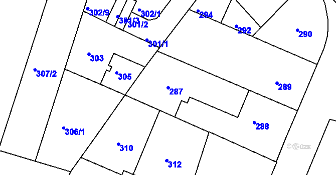 Parcela st. 287 v KÚ Podolí, Katastrální mapa