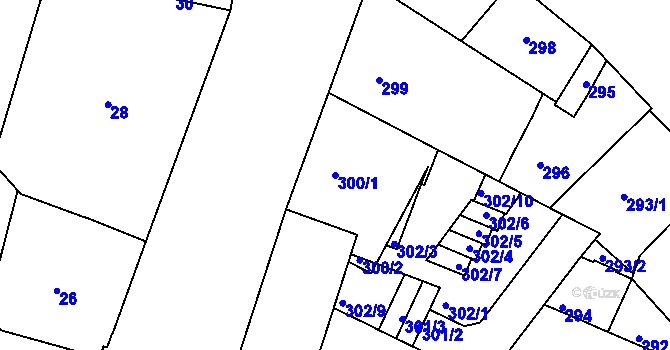 Parcela st. 300/1 v KÚ Podolí, Katastrální mapa