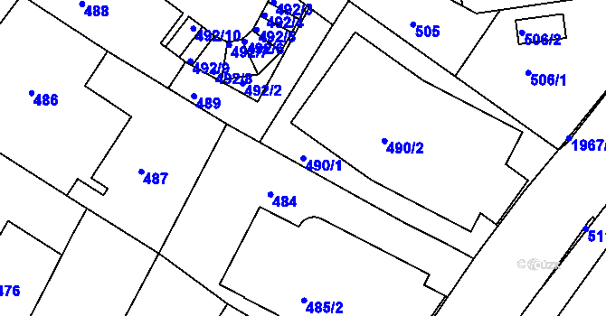 Parcela st. 490/1 v KÚ Podolí, Katastrální mapa