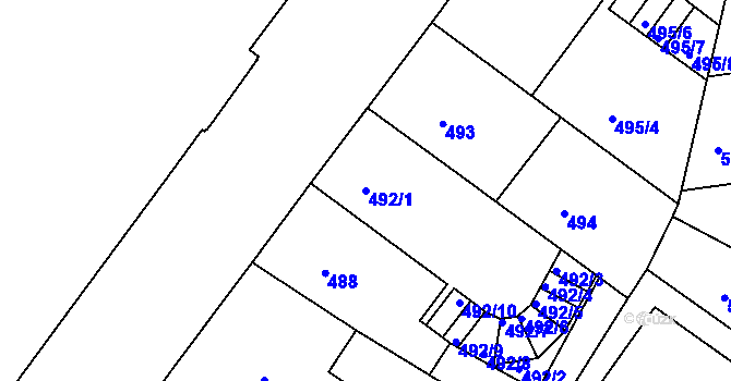 Parcela st. 492/1 v KÚ Podolí, Katastrální mapa