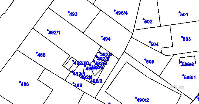 Parcela st. 492/3 v KÚ Podolí, Katastrální mapa