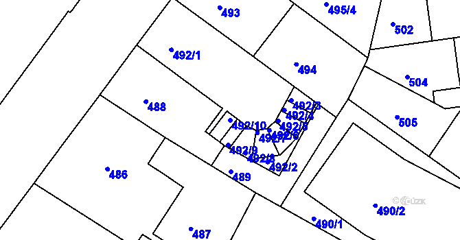 Parcela st. 492/10 v KÚ Podolí, Katastrální mapa