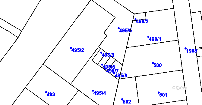Parcela st. 495/3 v KÚ Podolí, Katastrální mapa
