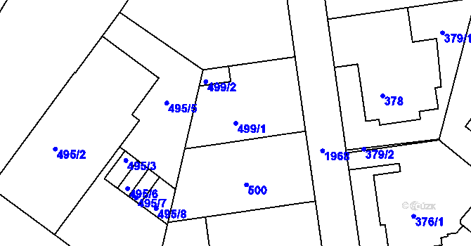 Parcela st. 499/1 v KÚ Podolí, Katastrální mapa