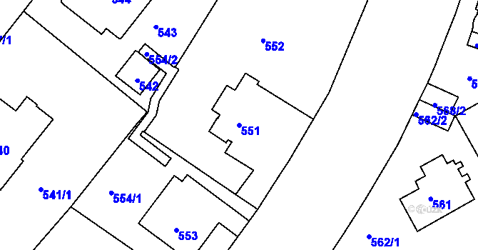 Parcela st. 551 v KÚ Podolí, Katastrální mapa