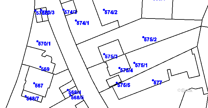Parcela st. 575/3 v KÚ Podolí, Katastrální mapa