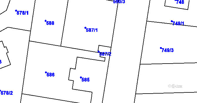 Parcela st. 587/2 v KÚ Podolí, Katastrální mapa