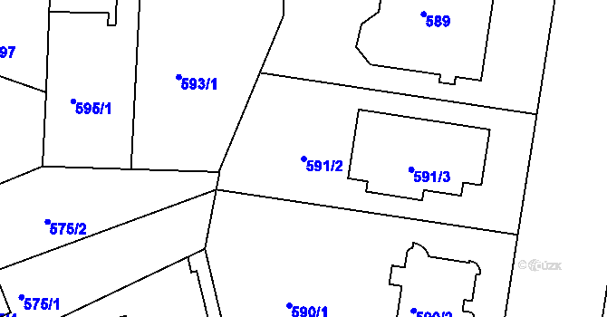 Parcela st. 591/2 v KÚ Podolí, Katastrální mapa