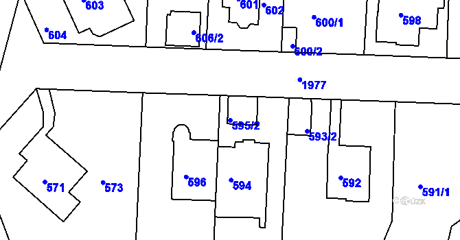 Parcela st. 595/2 v KÚ Podolí, Katastrální mapa