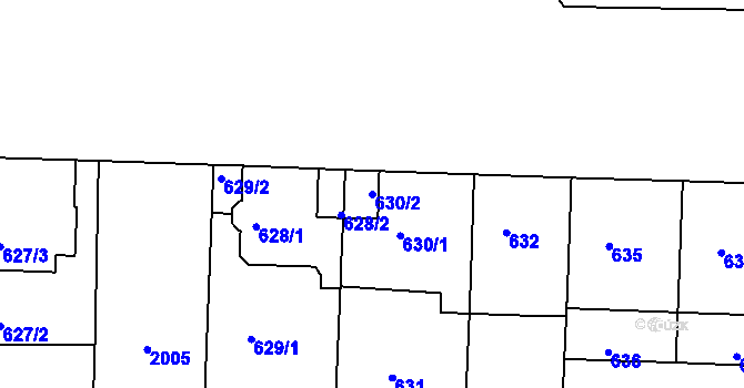 Parcela st. 630/2 v KÚ Podolí, Katastrální mapa