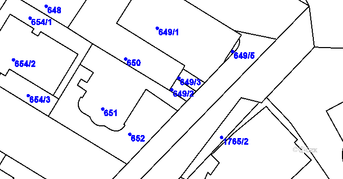 Parcela st. 649/2 v KÚ Podolí, Katastrální mapa